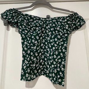Reformation Green and White Floral Off the Shoulder Top